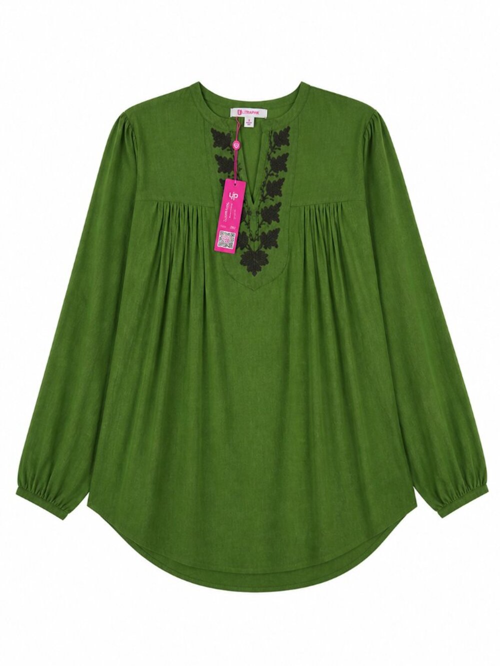 Green Boho Embroidered Blouse Size S NWT Flowy Top - Picture 3 of 3